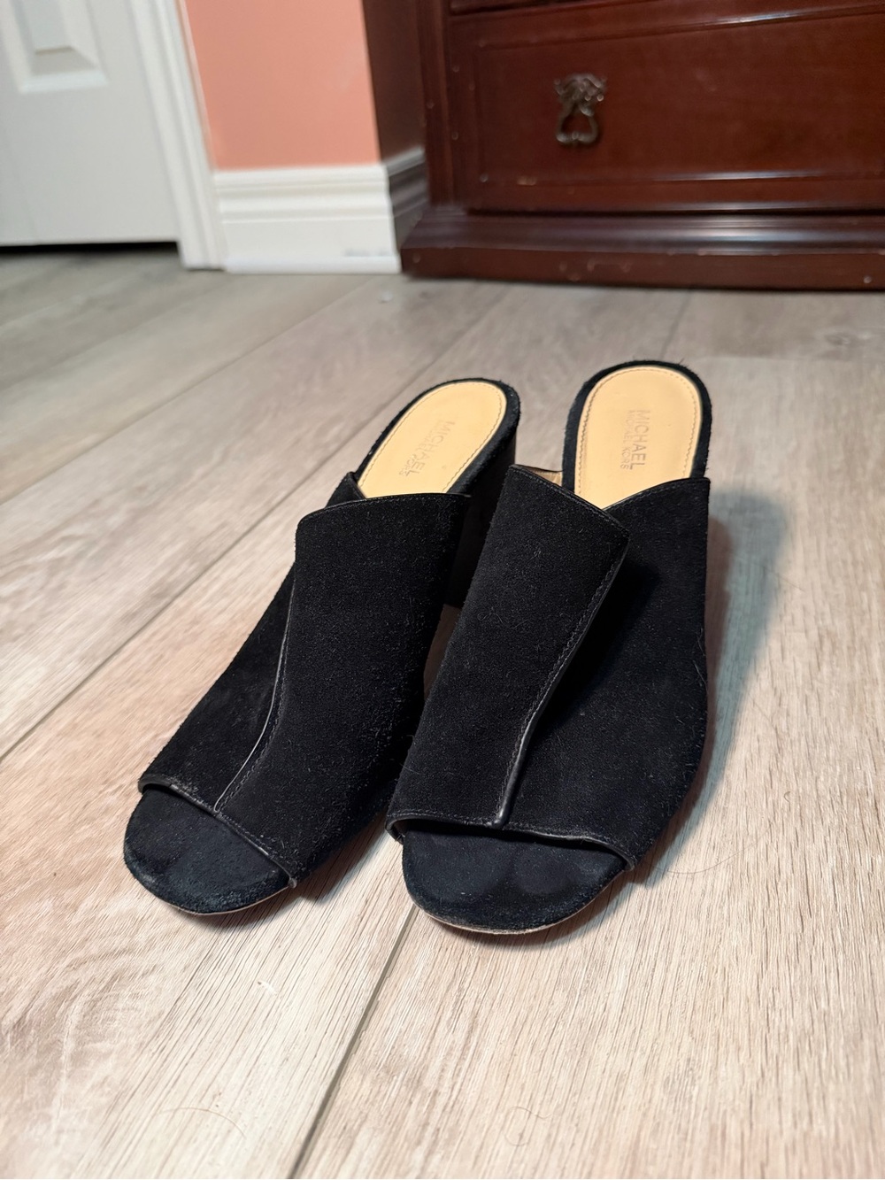 Michael Kors Black Suede Open-Toe Slide Mules